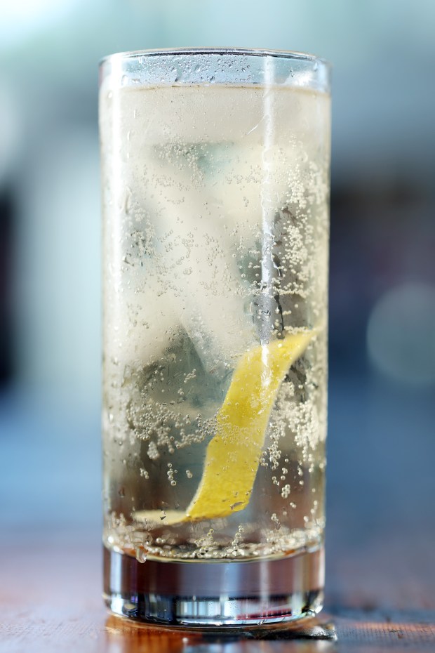 The Gangnam Bar Japanese whiskey highball is seen at Gangnam Food Hall, 1001 W. Chicago Avenue in Chicago, on April 30, 2024. (Terrence Antonio James/Chicago Tribune)