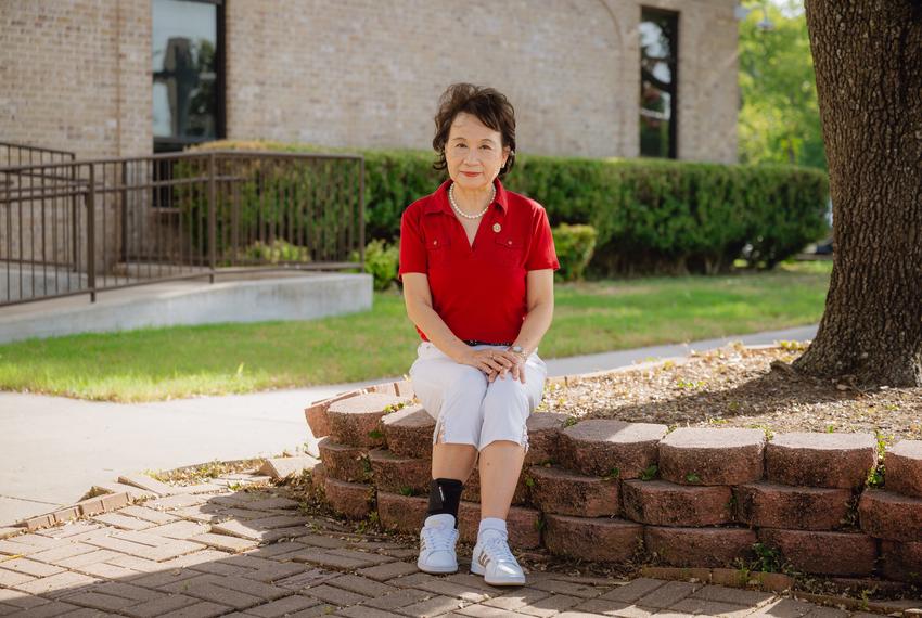GARLAND, TX - AUGUST 19, 2024: State Rep. Angie Chen Button of District 112 poses for a portrait at Big Springs Elementary School in Garland, Texas on Monday, August 19, 2024. CREDIT: Desiree Rios for The Texas Tribune