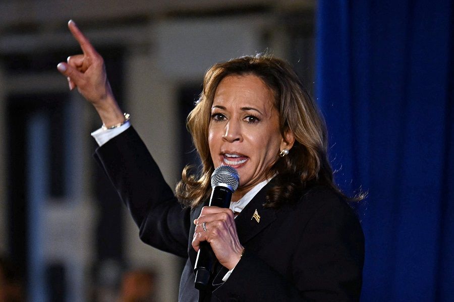 US Vice-President and Democratic presidential candidate Kamala Harris speaks at a watch party after a presidential debate with former US President and Republican presidential candidate Donald Trump at the Cherry Street Pier in Philadelphia, Pennsylvania, on 10 September 2024.  (Jim Watson/AFP)