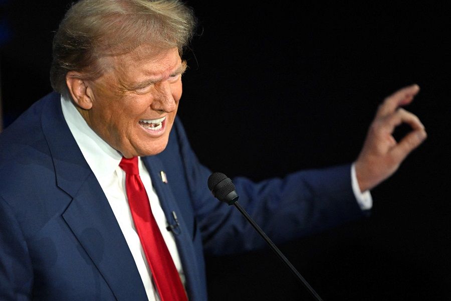 Former US President and Republican presidential candidate Donald Trump speaks during a presidential debate with US Vice-President and Democratic presidential candidate Kamala Harris at the National Constitution Center in Philadelphia, Pennsylvania, on 10 September 2024.  (Saul Loeb/AFP)