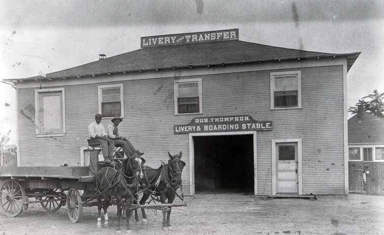 Gus Thompson owned and operated a livery stable and boarding house on the property.