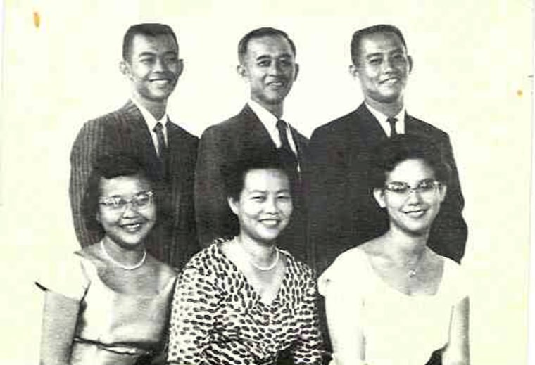 Dong family photo from 1955. From top left, Lloyd Jr, Lloyd Sr, and Ron Dong. From bottom left, Jackie, Margaret, and Jeanette Dong.