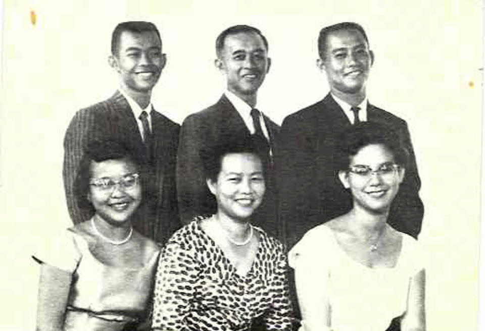 A Dong family photo from 1955. From top left, Lloyd Jr., Lloyd Sr. and Ron Dong. From bottom left, Jackie, Margaret and Jeanette Dong.
 (Courtesy Dong Family)