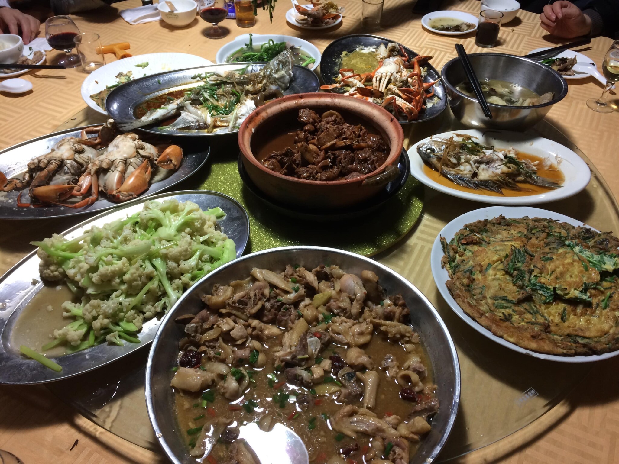 A spread of food on a table.