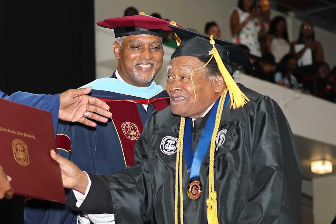 Linwood Riddick, who turns 80 on Monday, accepts his bachelor's degree at South Carolina State University on Friday May 9th.