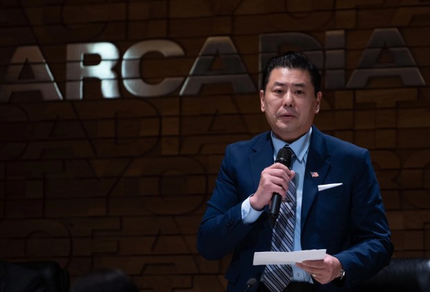 Arcadia Mayor Paul P. Cheng, then the city's mayor pro tem, speaks to attendees of Tuesday's meeting following public comment on May 19, 2026. (Photo by Miguel Vasconcellos, Contributing Photographer)