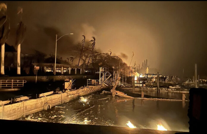 Damage in the harbor of Lahaina on the island of Maui following a