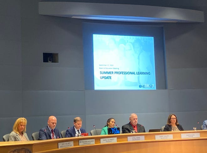 The Troy School District board meets on Sept. 17, 2024. During the public comments part of the meeting, some complained about an email sent from board President Karl Schmidt in May 2023 to math departments at six universities that some activists allege contained racist comments about Asian American parents. Schmidt apologized.