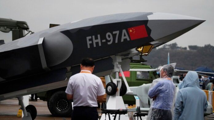 China’s Feihong FH-97A, a ‘loyal wingman’ drone designed to accompany crewed aircraft, on display at Zhuhai air show in China