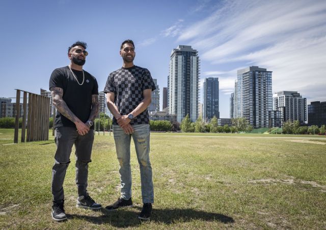 Amar Duhra, left, and Jas Toor in Calgary, Alta., Tuesday, July 8, 2025. Duhra and Toor have organized North America